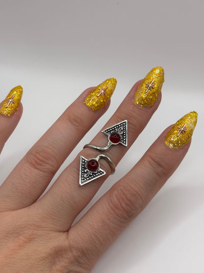 Vintage Sterling Silver Wrap Ring with Red Stones, Adjustable