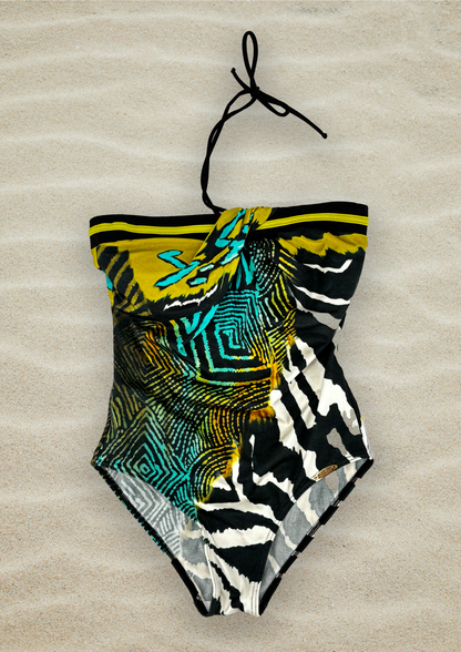 Vintage Bandeau Swimsuit in Wild Animal Print