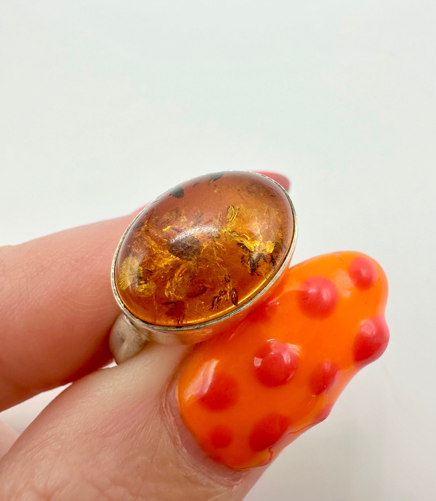 Vintage 925 Silver Ring with Amber, UK M1/2