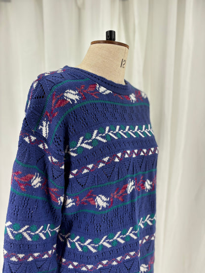 Vintage 90s Patterned Knit Jumper in Blue Purple