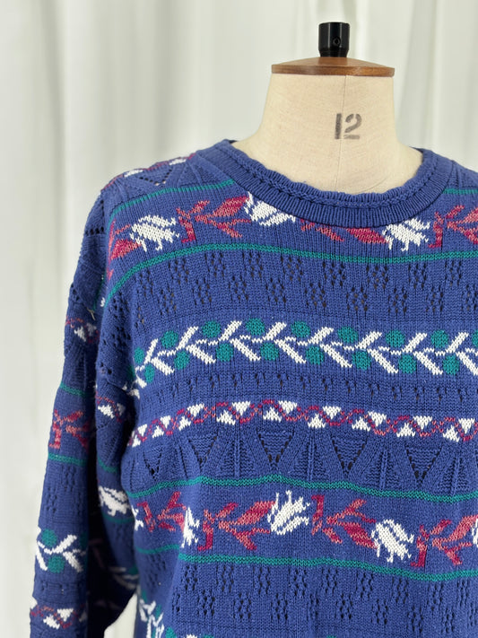 Vintage 90s Patterned Knit Jumper in Blue Purple