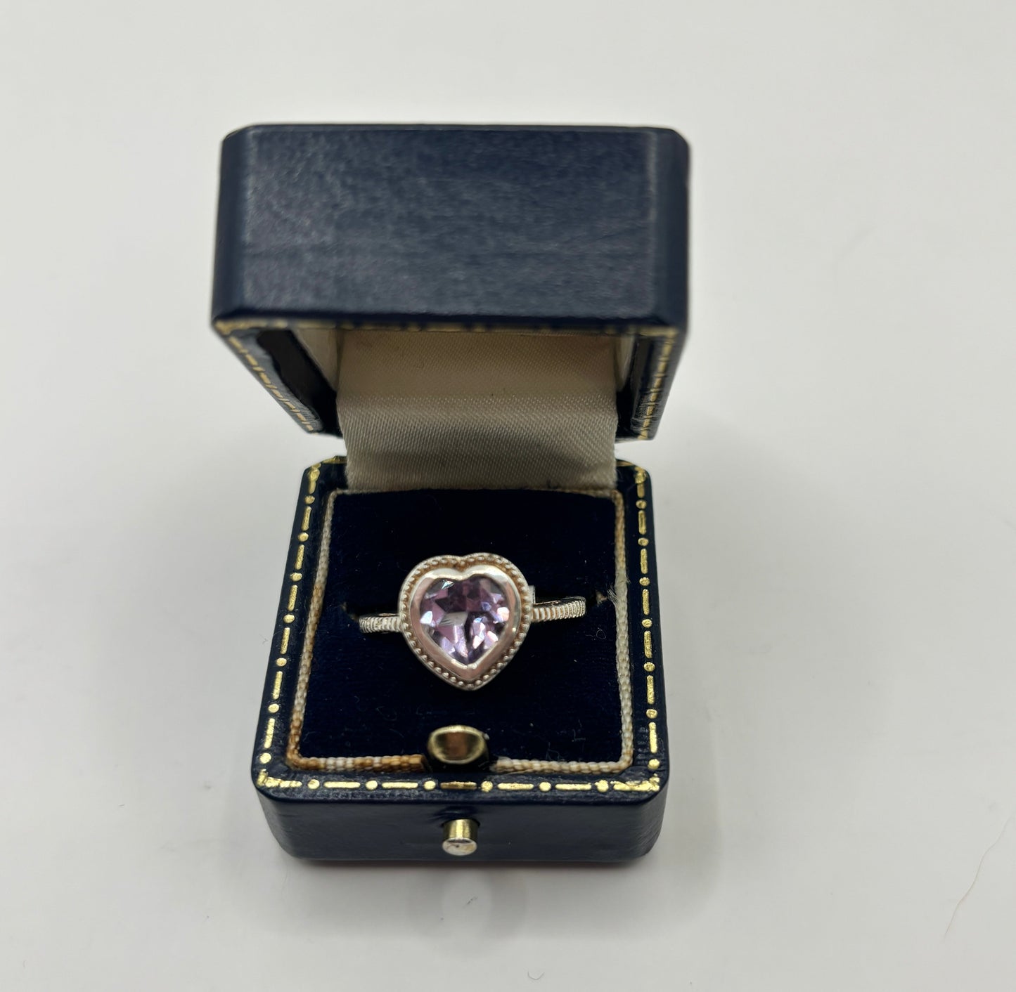 Vintage Sterling Silver Heart Ring, Amethyst, UK Size O1/2
