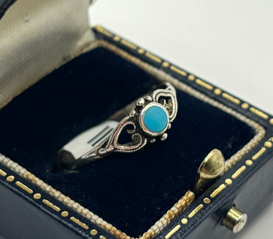 Vintage Sterling Silver Ring with Turquoise, UK Size Q