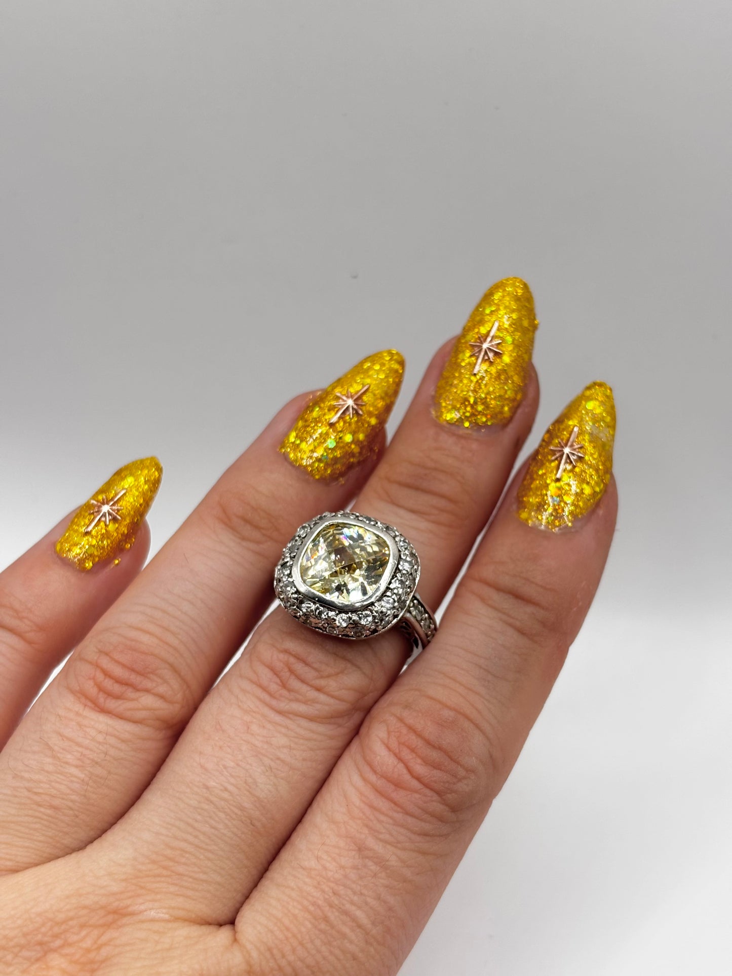 Sterling Silver Yellow Stone Cocktail Ring, Size K