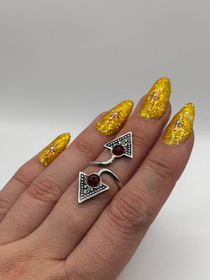 Vintage Sterling Silver Wrap Ring with Red Stones, Adjustable