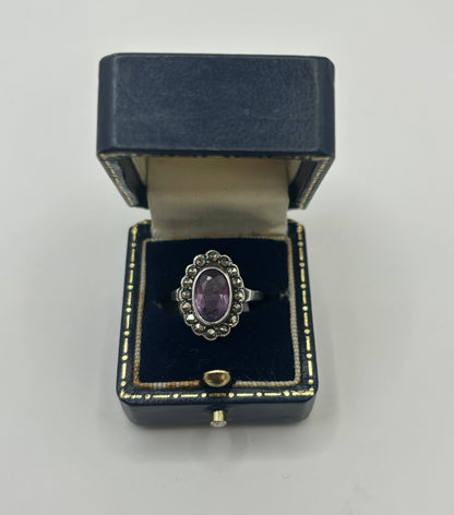 Vintage Sterling Art Deco Silver Amethyst Cluster Ring, UK Size K1/2
