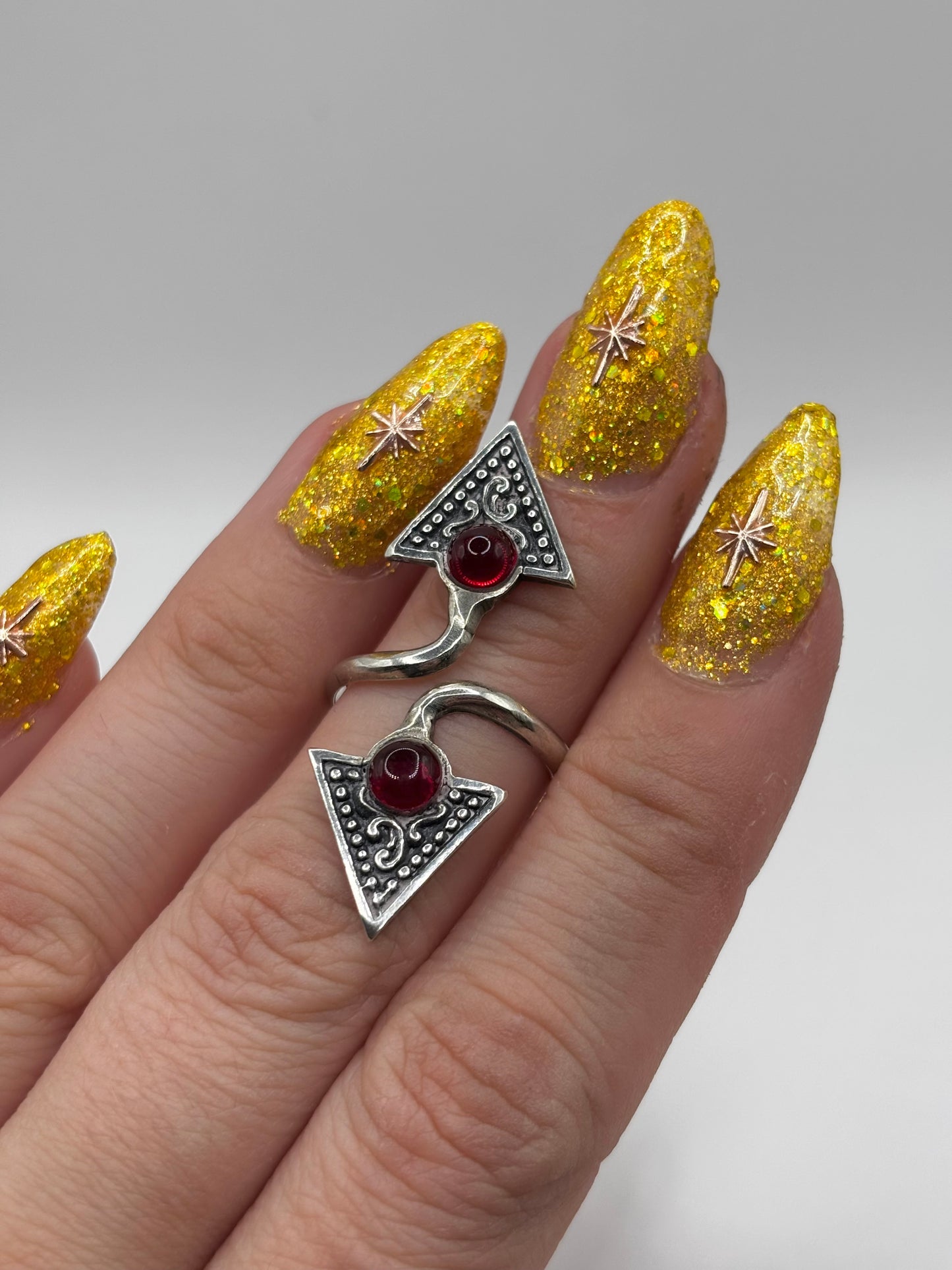 Vintage Sterling Silver Wrap Ring with Red Stones, Adjustable