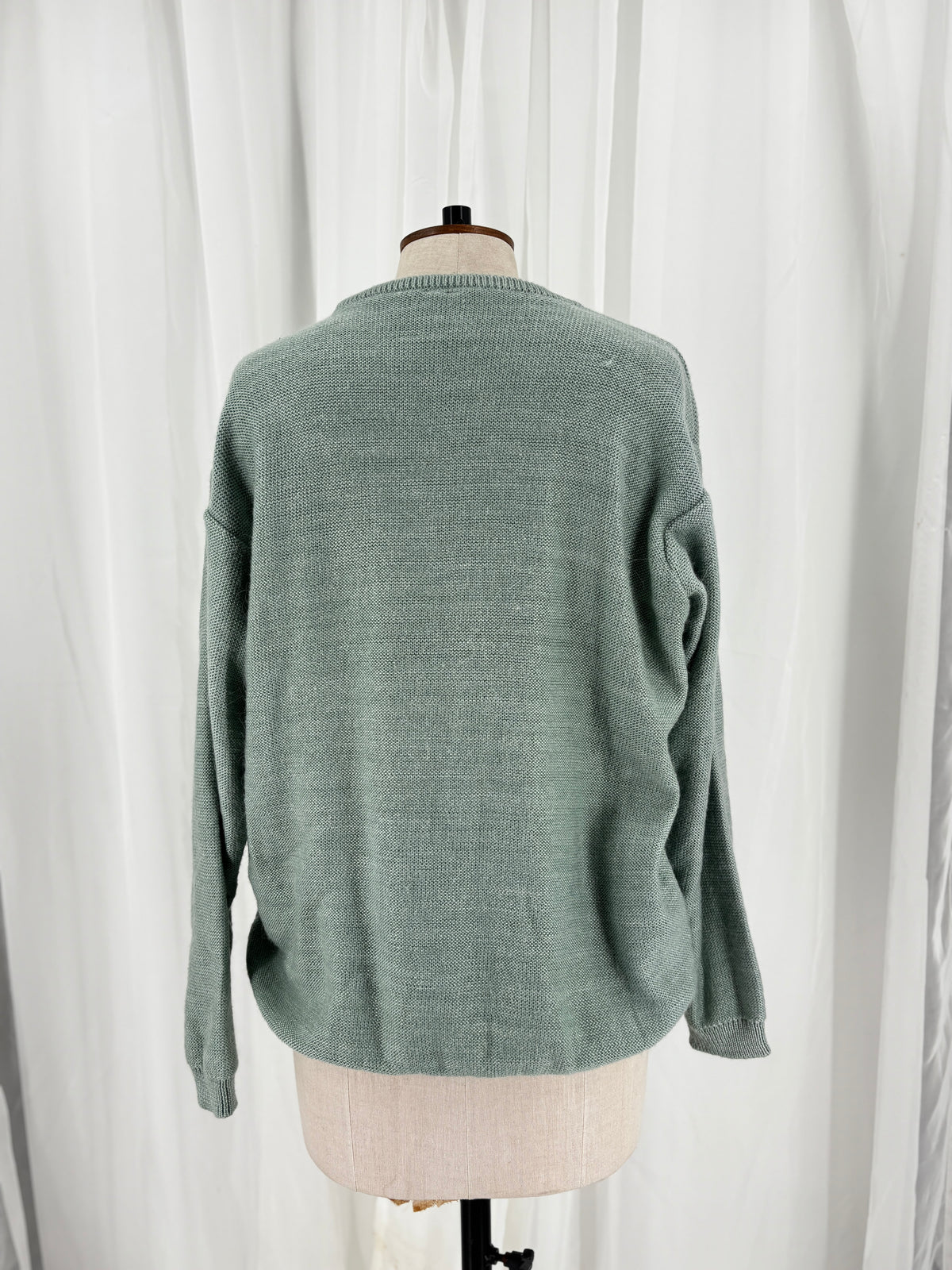 Sage Green Cable Knit Jumper with Pearl and Ribbon Details, UK 12/14