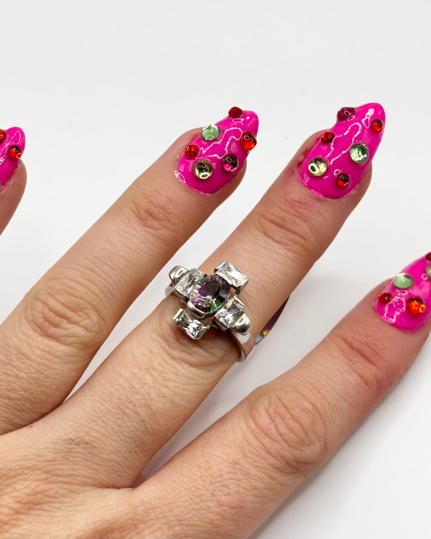 Vintage Sterling Silver Ring with Mystic Topaz, size N