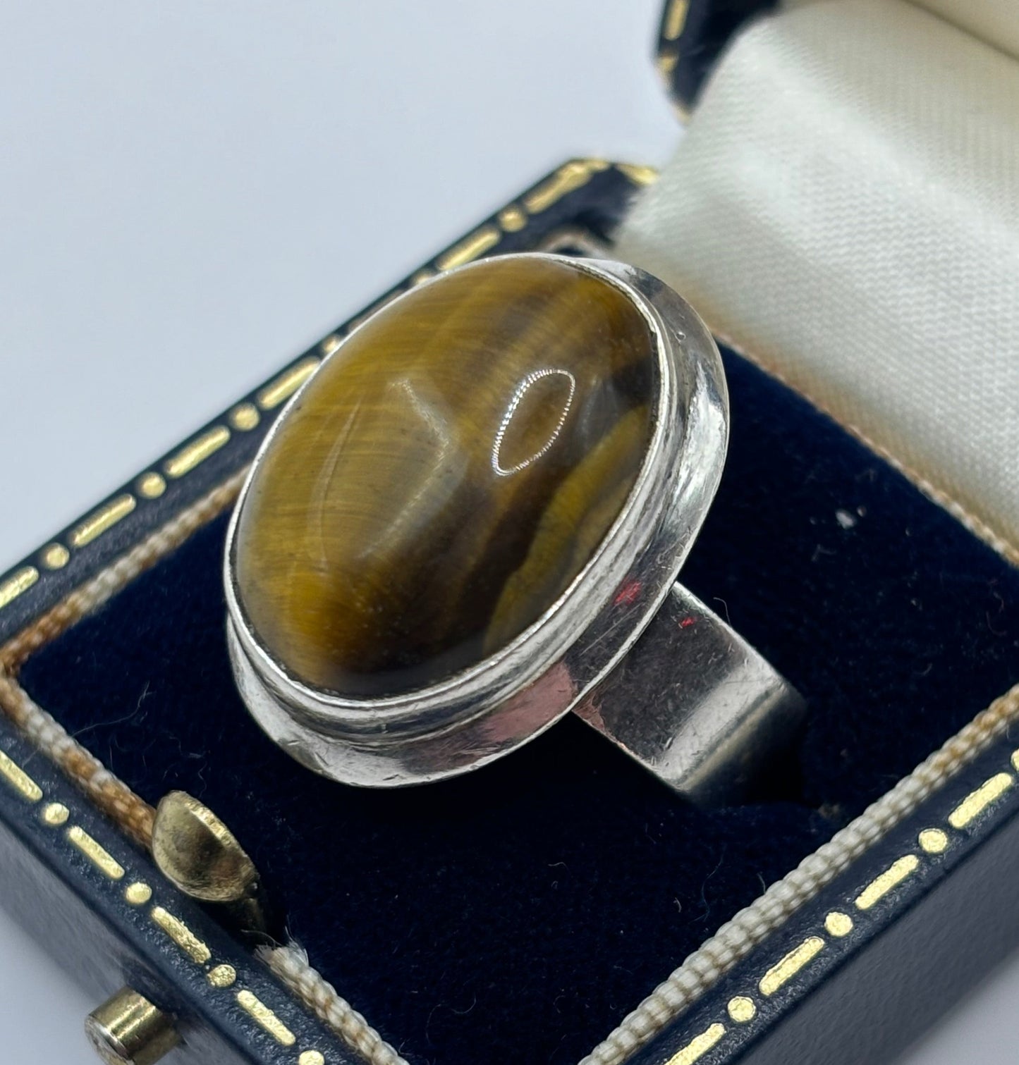Vintage Silver Ring with Tiger's Eye Size N