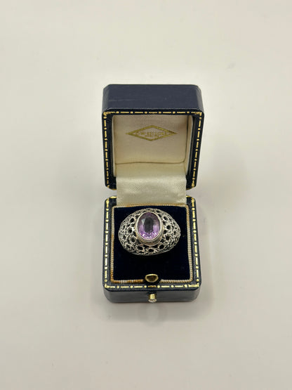 Vintage Silver Ring with Large Amethyst size M