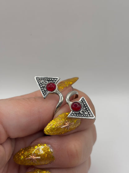 Vintage Sterling Silver Wrap Ring with Red Stones, Adjustable