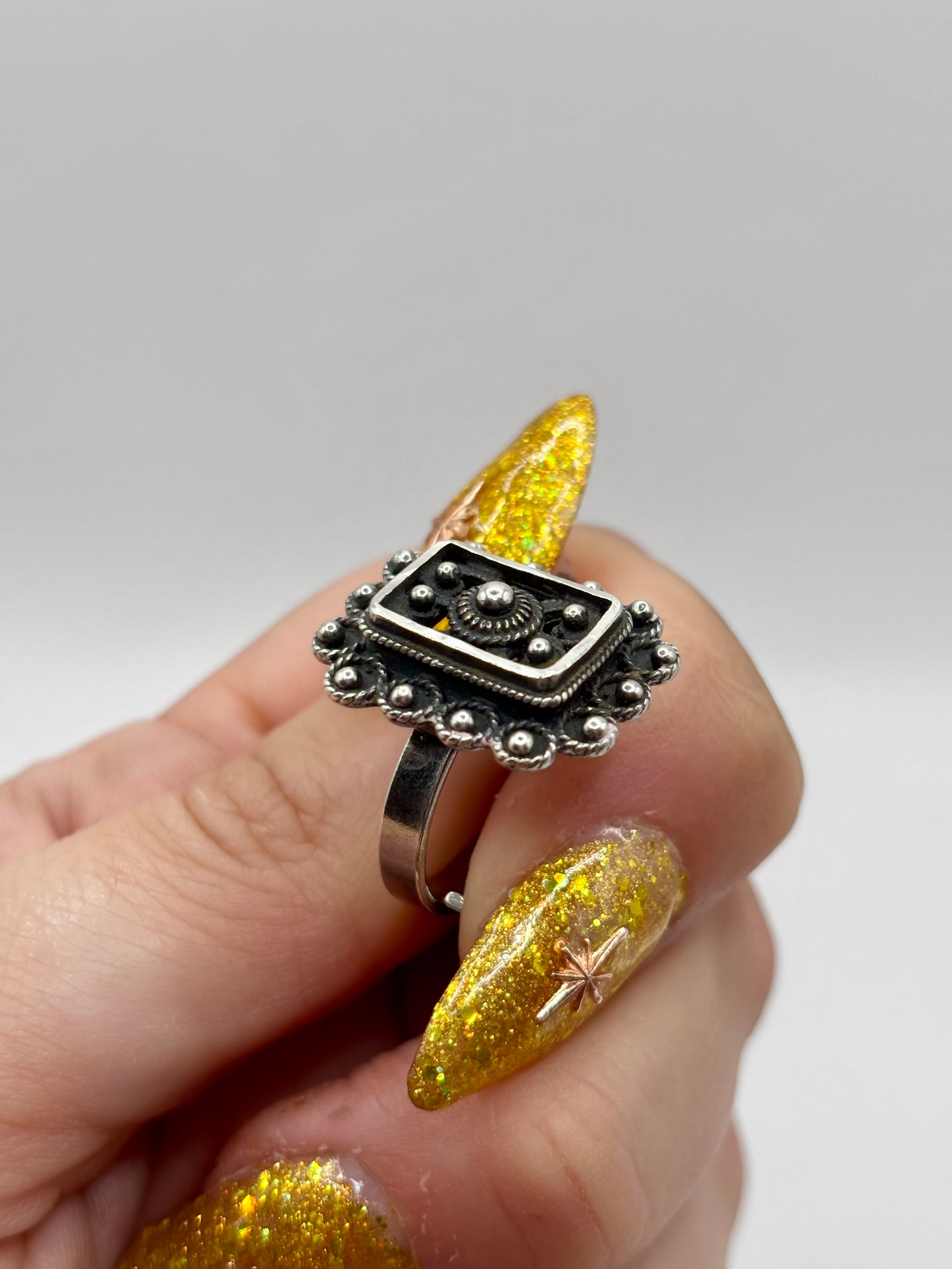 Vintage Sterling Silver Filigree Ring, Adjustable