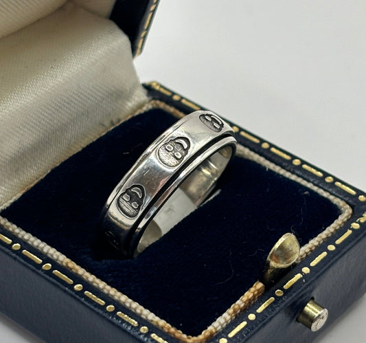 Vintage Sterling Silver Ring, UK Size L, Skull Fidget Ring