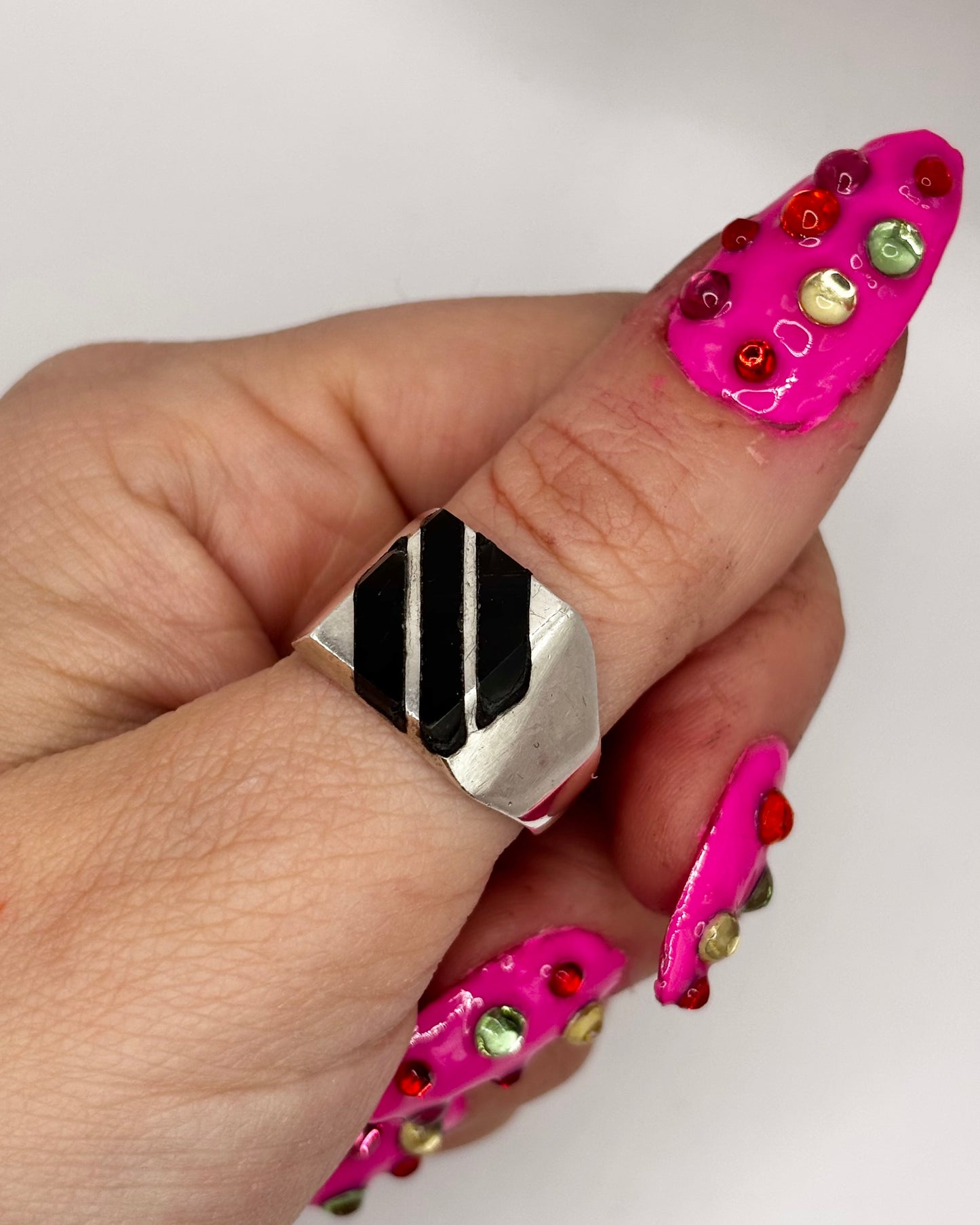 Vintage Unisex Sterling Silver and Black Onyx Signet Ring, size R