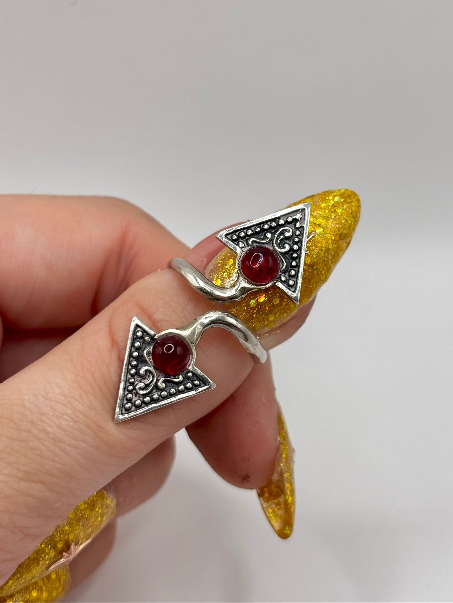 Vintage Sterling Silver Wrap Ring with Red Stones, Adjustable