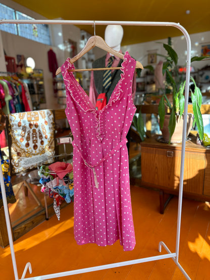 80s Reworked Pink Polka Dot Dress with Belt