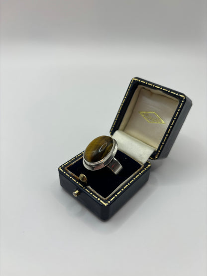 Vintage Silver Ring with Tiger's Eye Size N