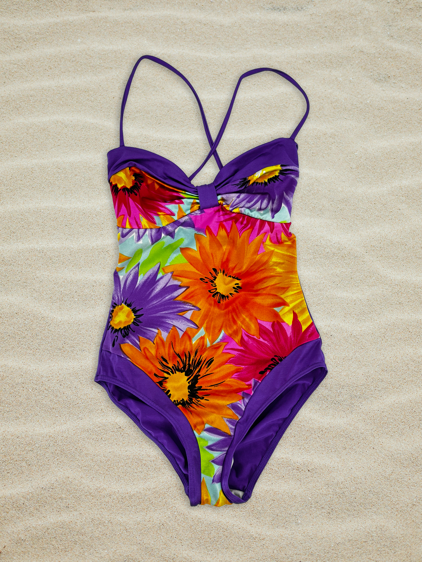 Vintage Strappy Swimsuit in Bold Flower Print
