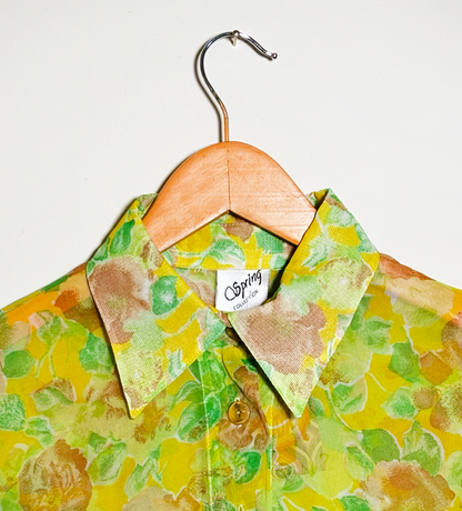 Vintage Sheer Floral Shirt in Yellow & Green