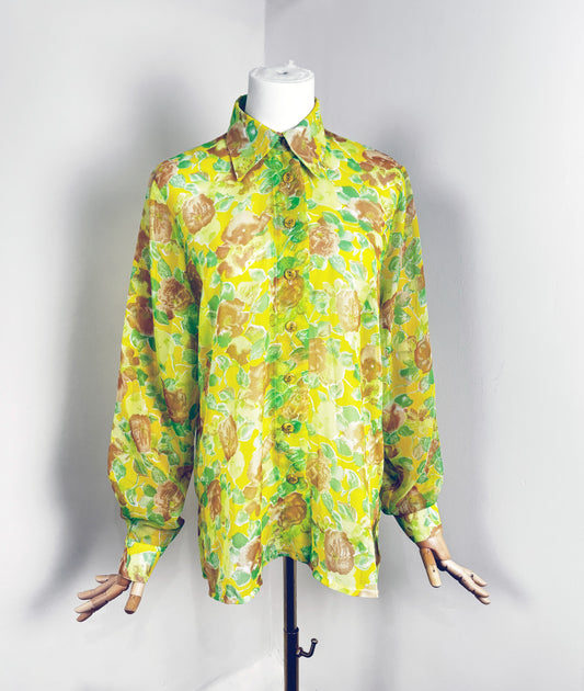 Vintage Sheer Floral Shirt in Yellow & Green