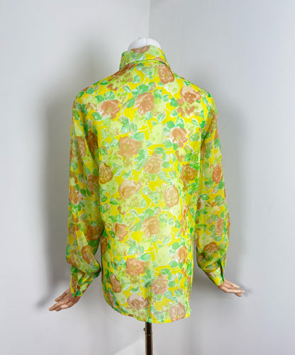 Vintage Sheer Floral Shirt in Yellow & Green