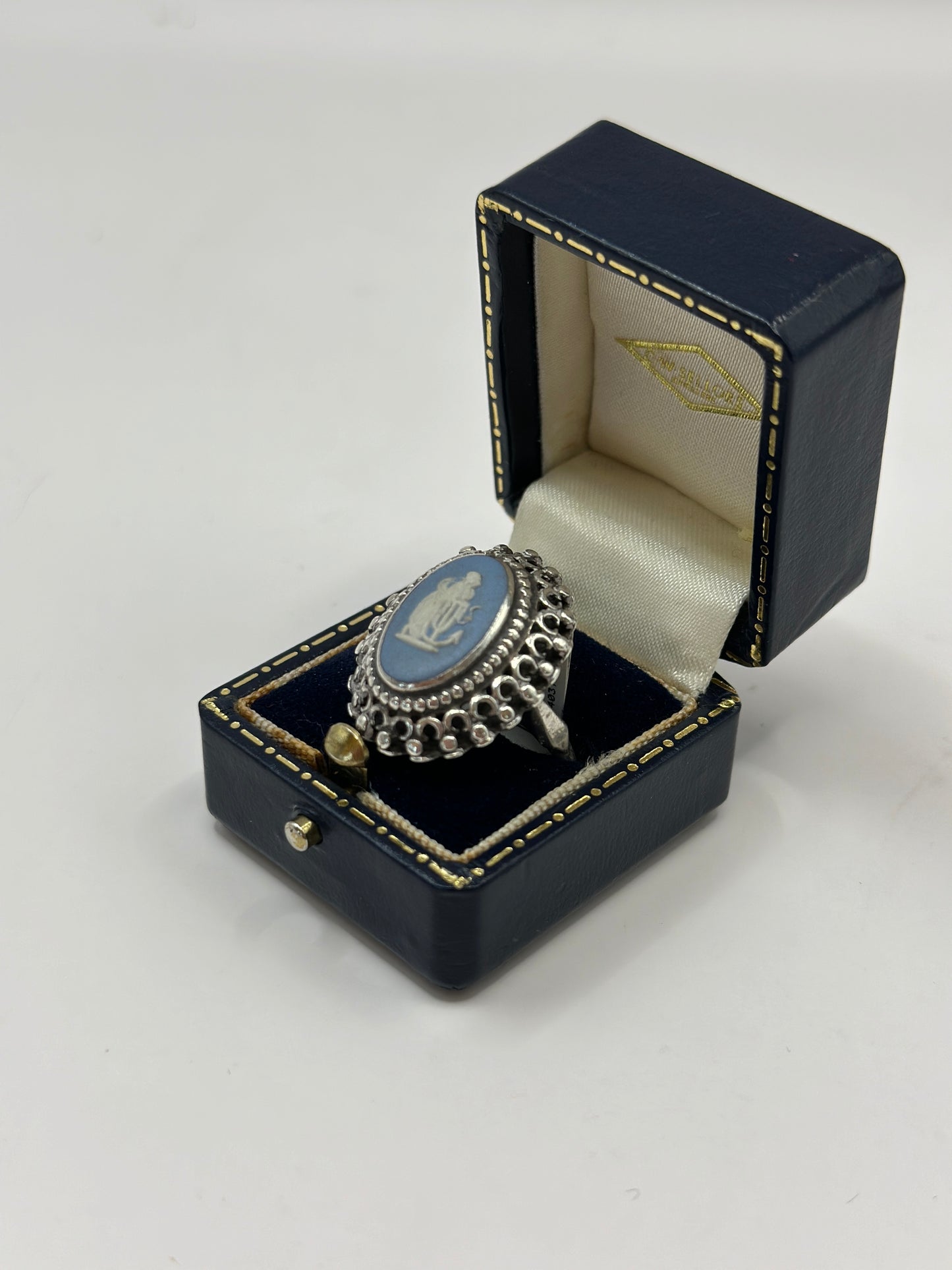Vintage Sterling Silver Wedgwood Blue Cameo Ring