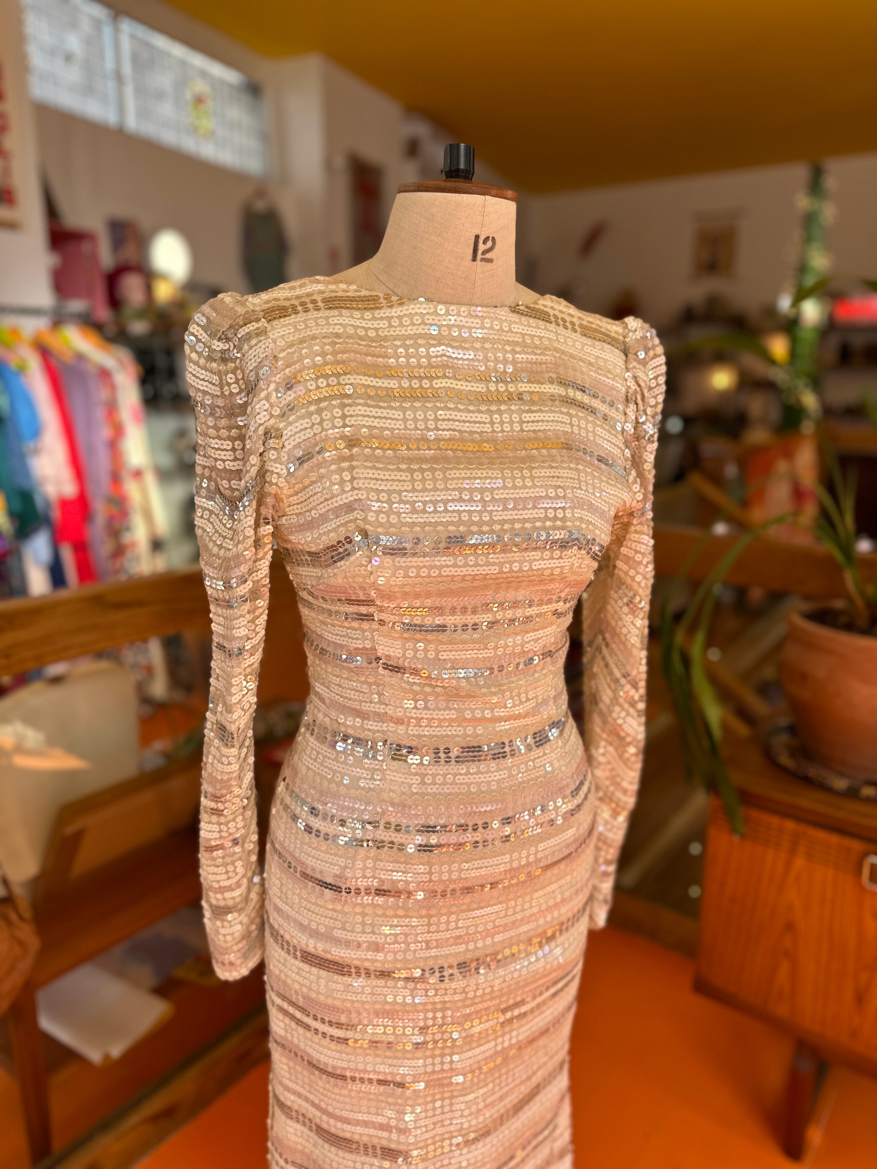 Incredible 70s Sequin Couture Dress by Lesley Sandra happysundayvintage