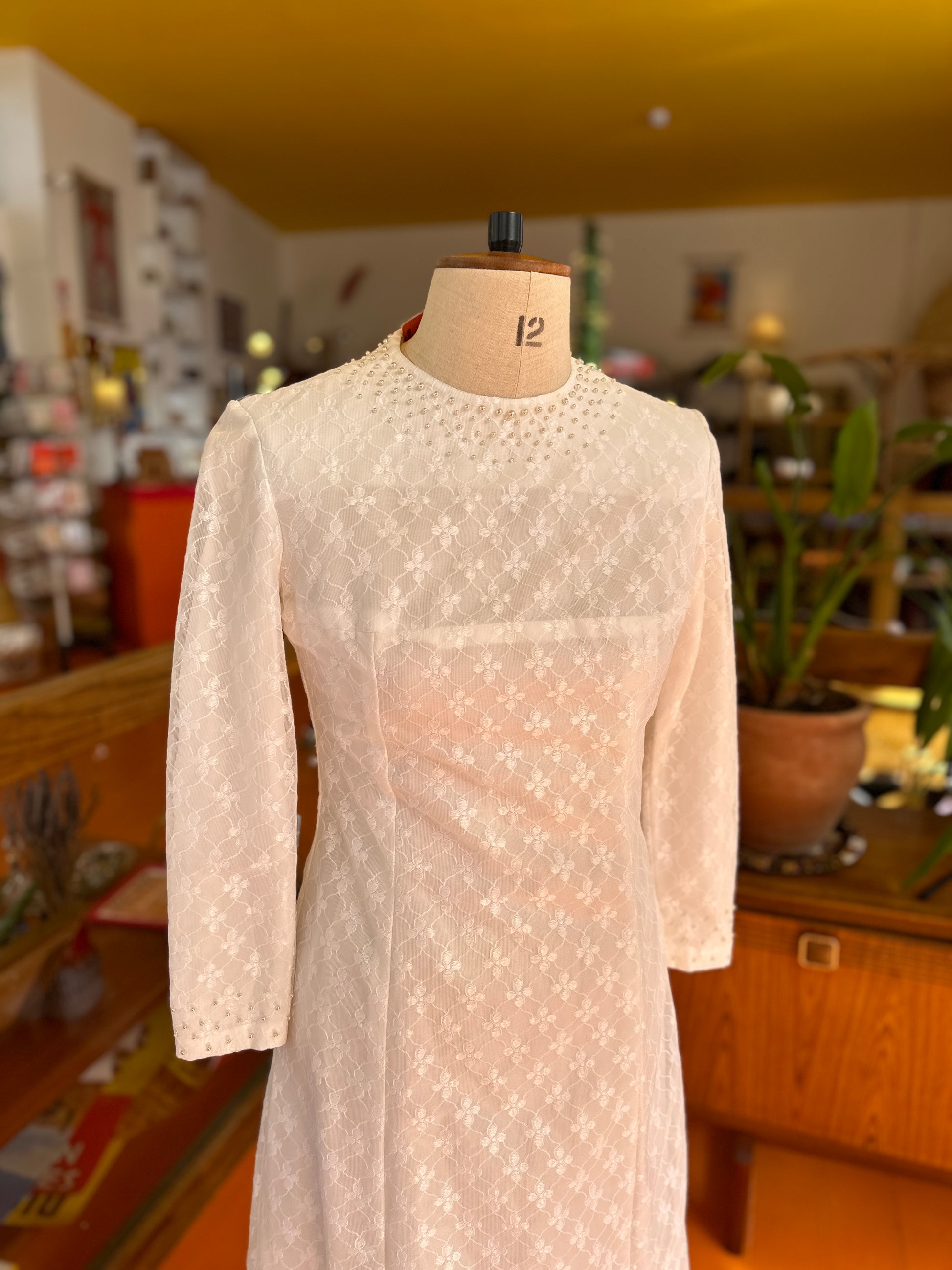 70s white dress Vintage Eyelet Prairie Dress BOHO WEDDING S 1970s MAXI Beige High Neck 43 Length 70s White Maxi Dress Neo