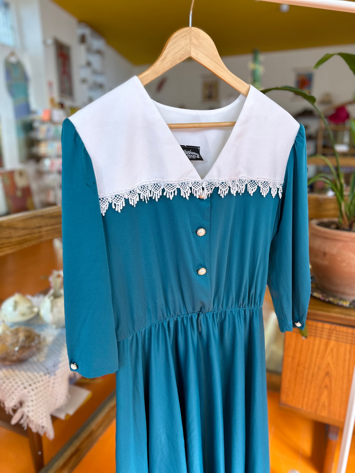 70s Midi Dress with Faux Collar Detail by Whirlaway Frocks