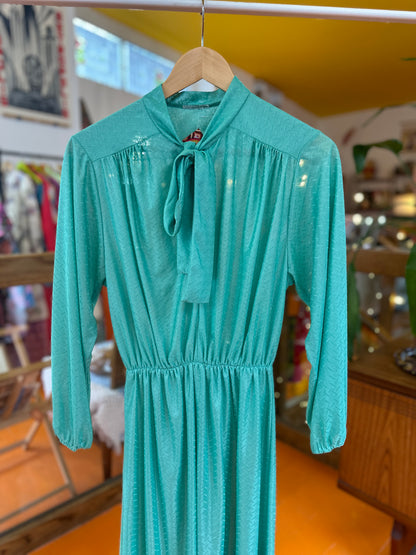 Vintage Sheer Green Dress with Pussy Bow Tie