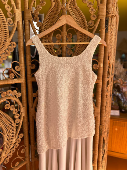 Vintage White Dress with Sparkle Overlay
