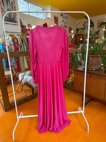 70s Pink Maxi Dress with Buttons