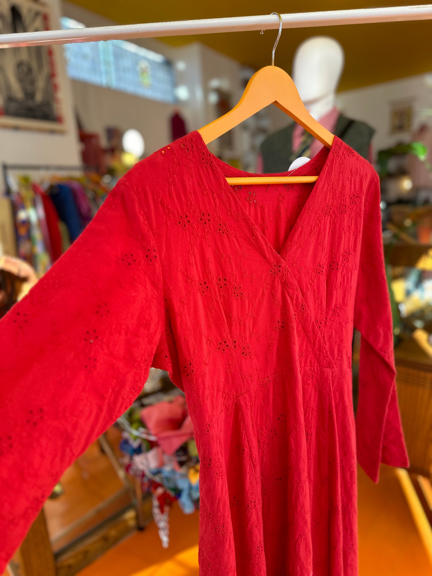 Vintage Handmade Red Dress with Broderie Anglaise