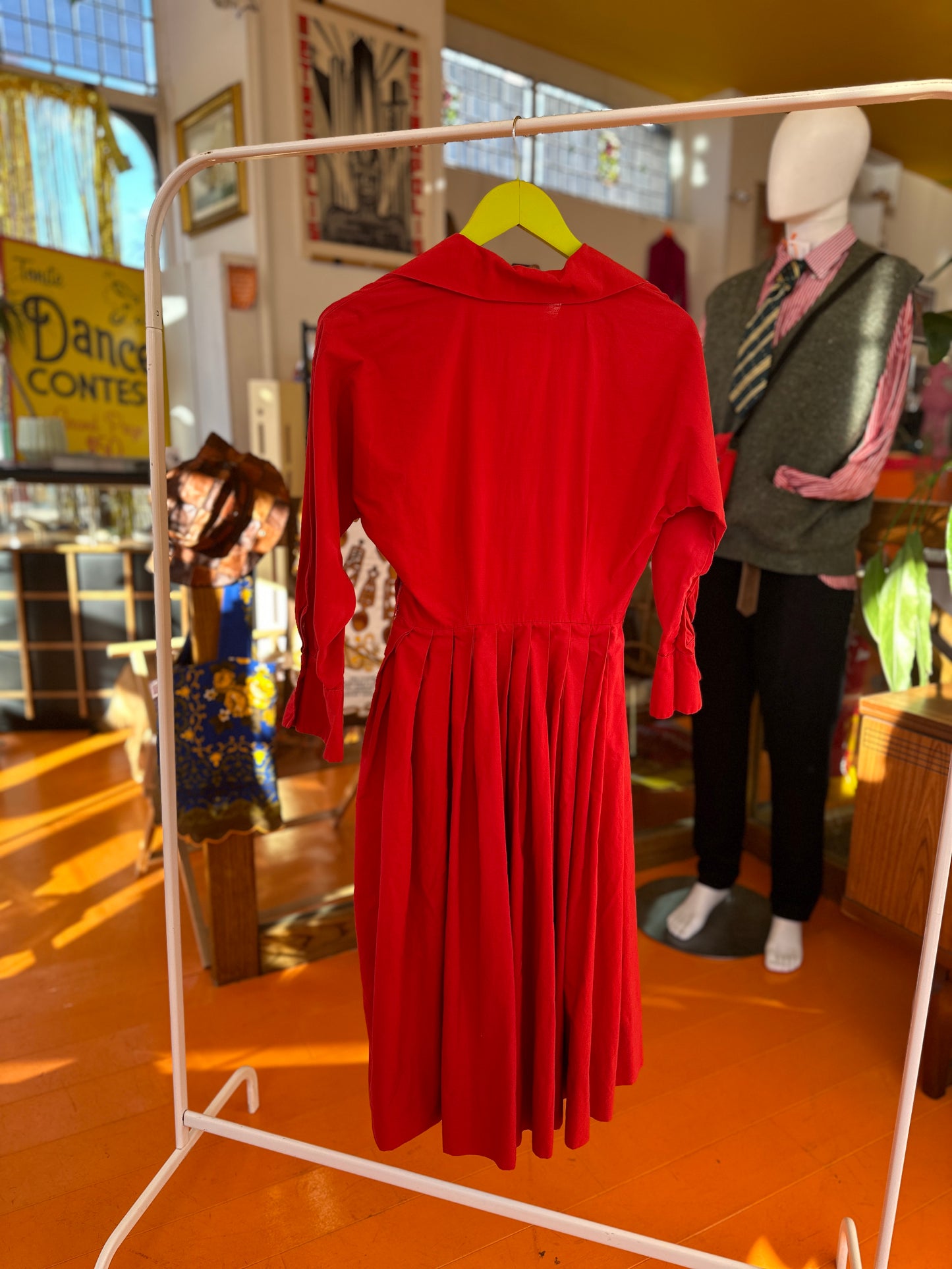 1950S Red Shirt Dress with Full Skirt