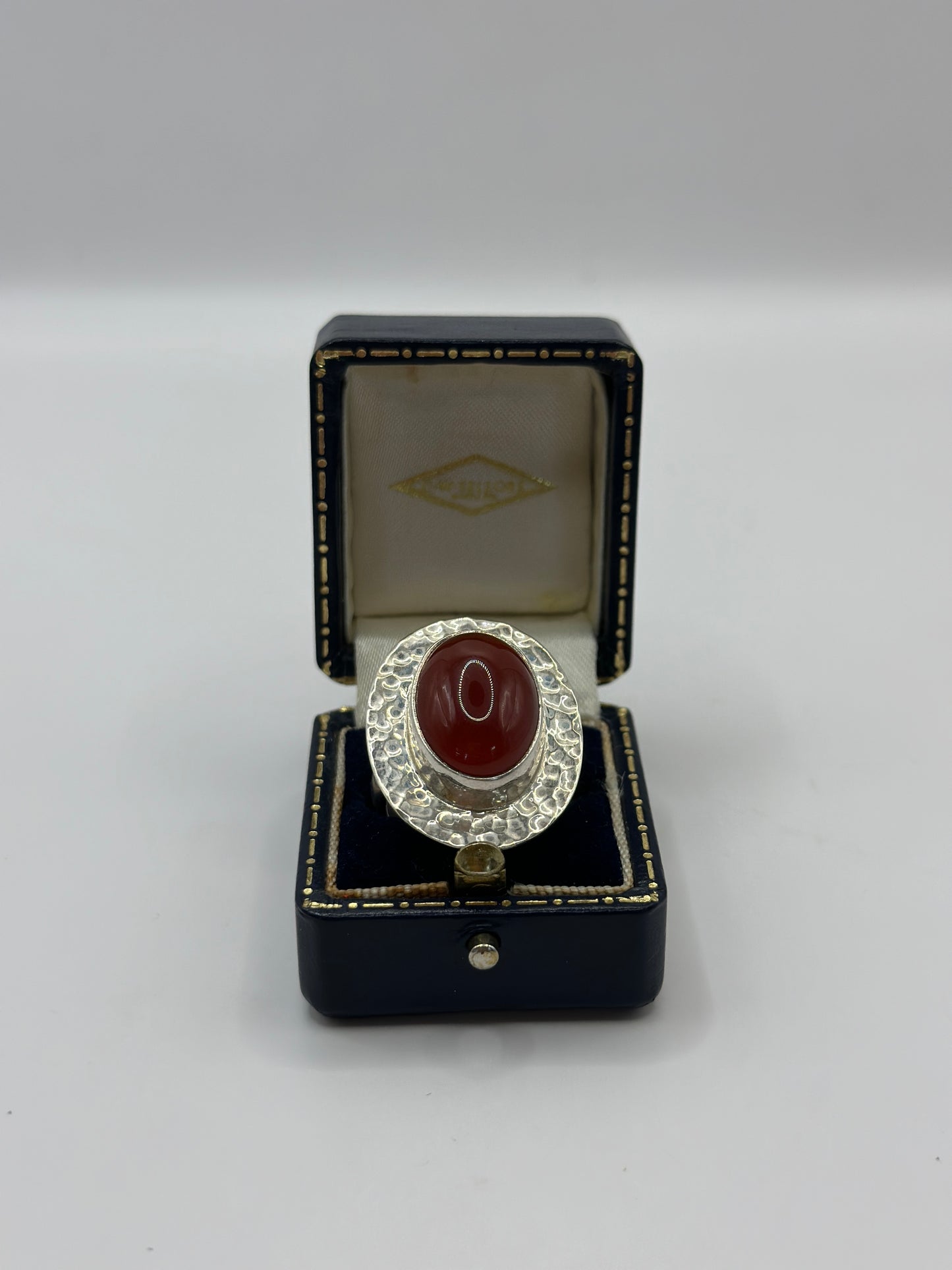 Vintage Statement Silver Ring with Carnelian size N