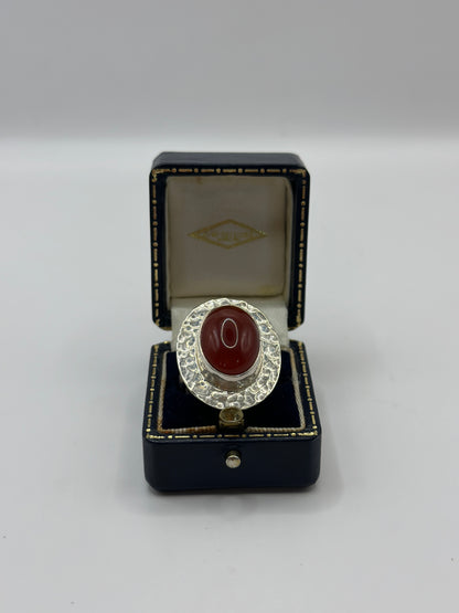 Vintage Statement Silver Ring with Carnelian size N