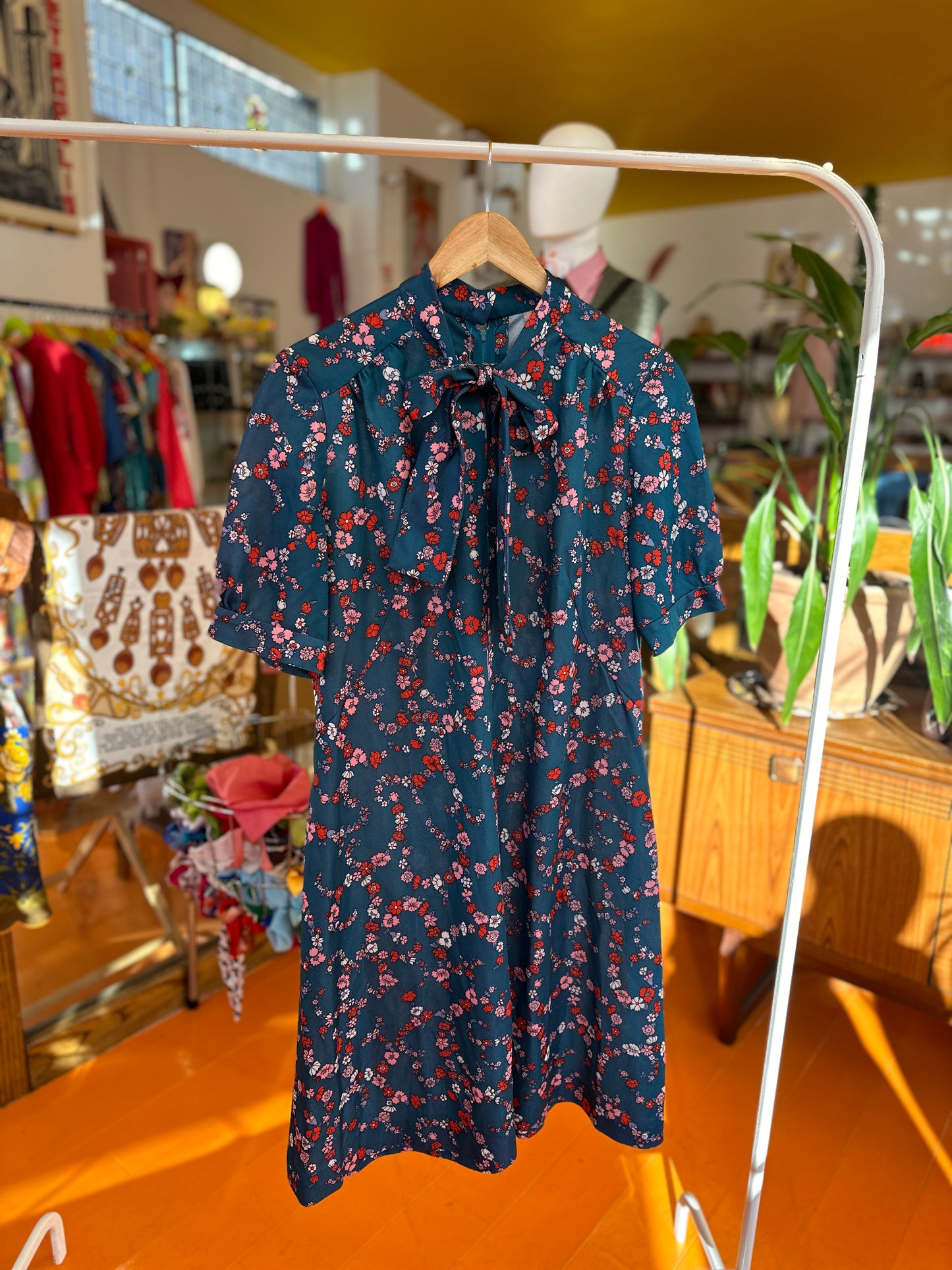 Handmade Vintage Floral Dress in 50s Style with Pussybow