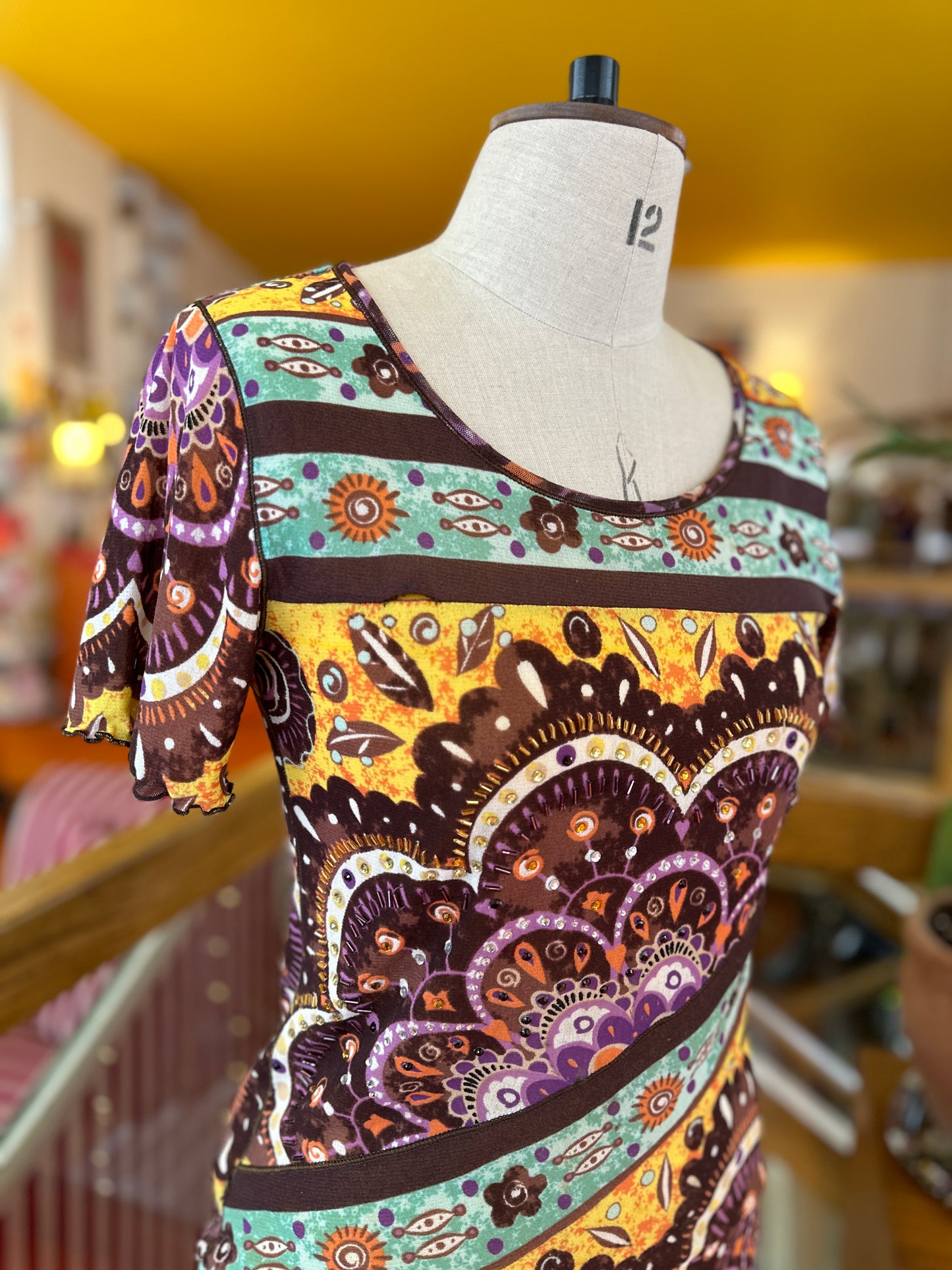 Y2K Sheer Mesh Tee in Festival Pattern