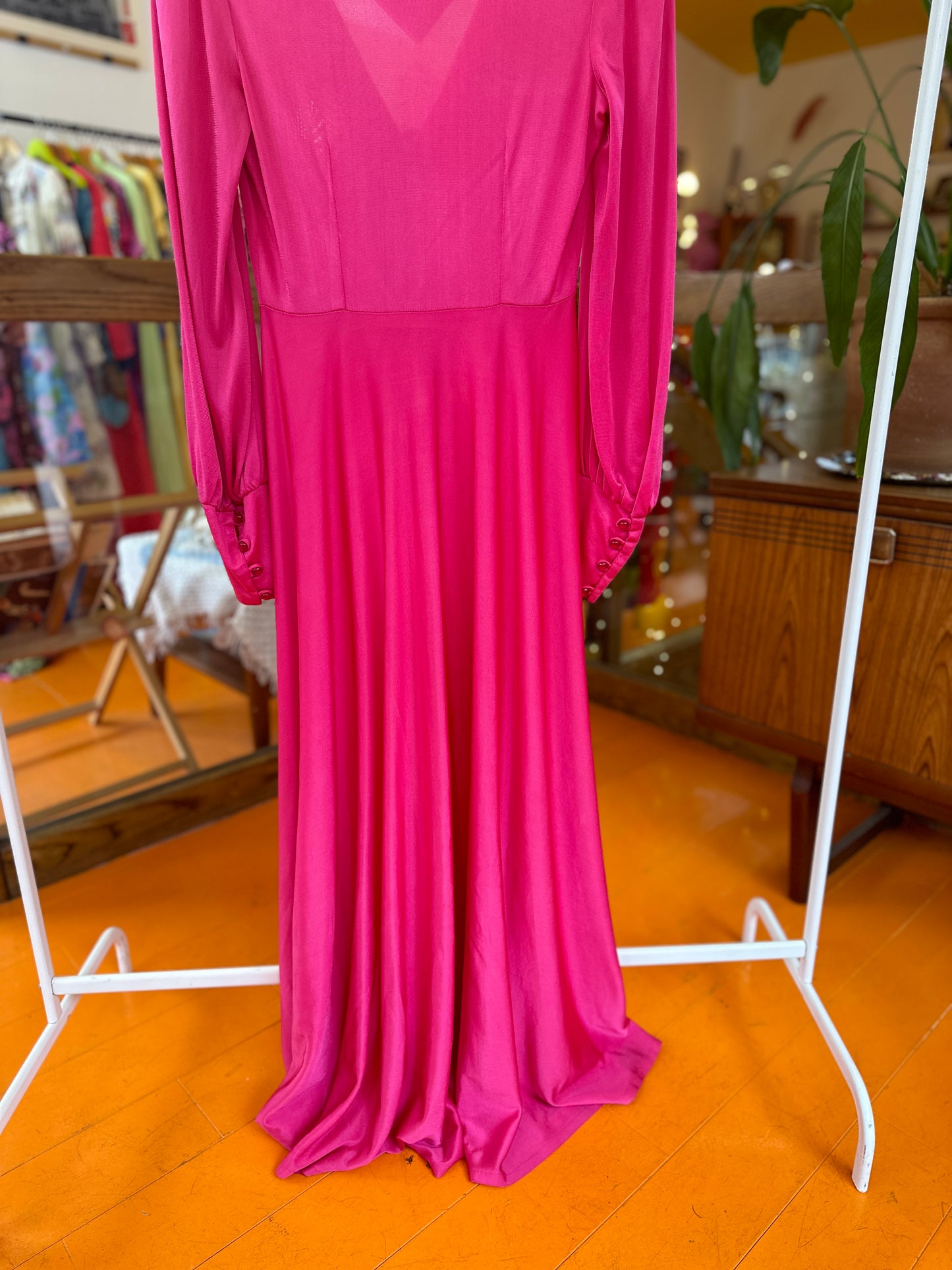 70s Pink Maxi Dress with Buttons