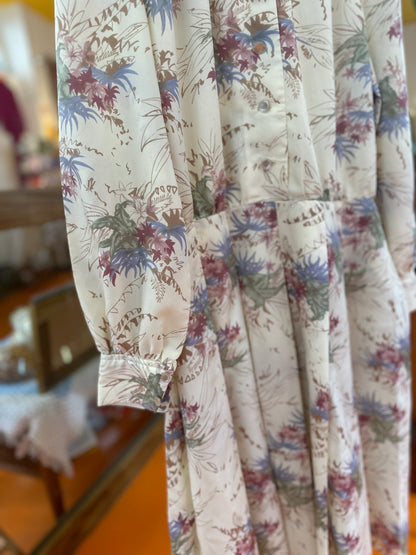 Vintage Beige Floral Shirt Dress