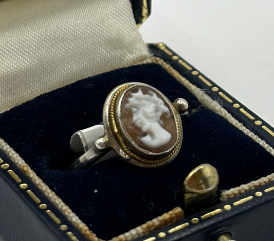 Victorian Sterling Silver Cameo Ring, UK Size N1/2