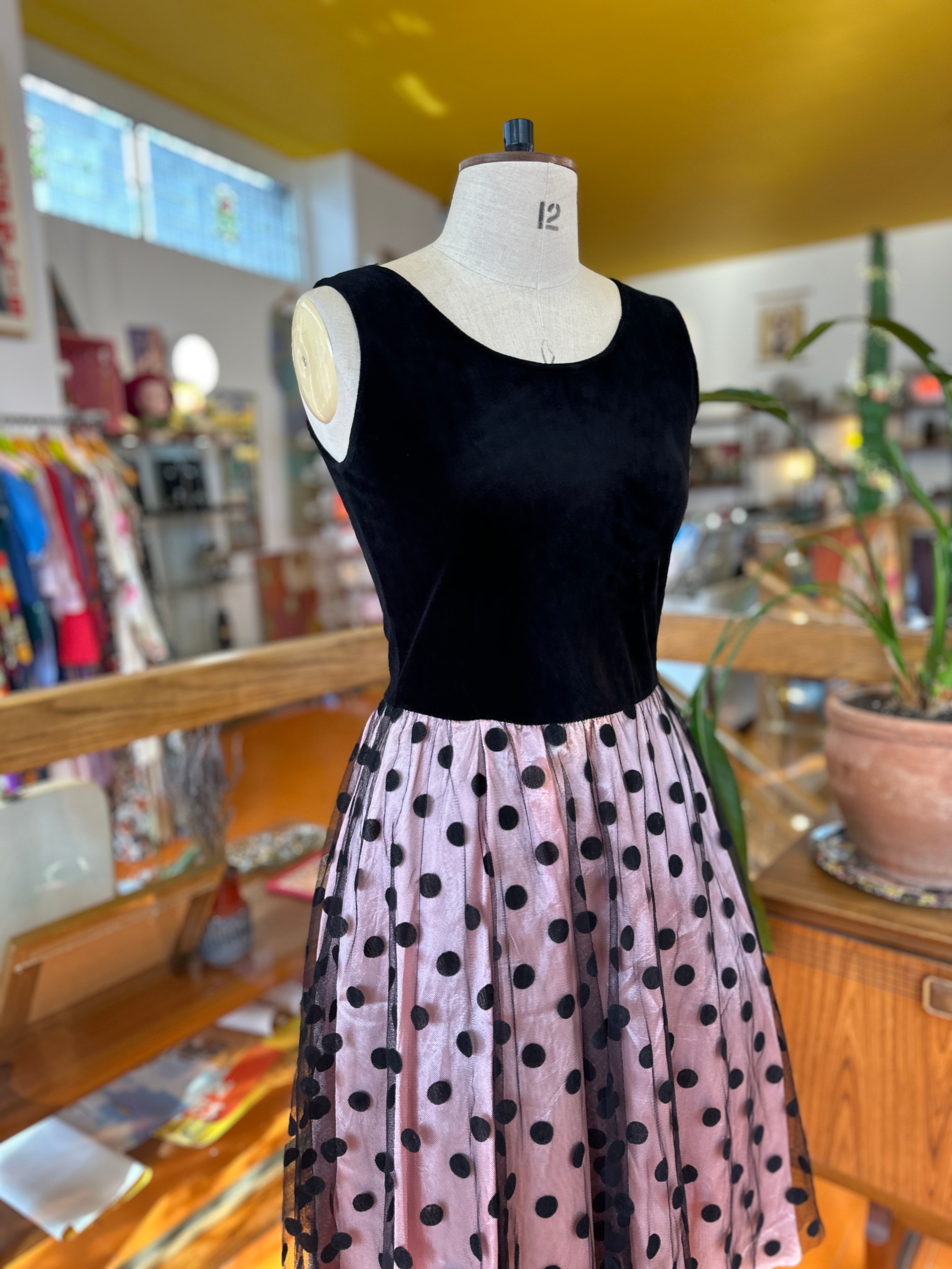 80s 90s Velvet and Polka Dot Party Dress by Yessica happysundayvintage