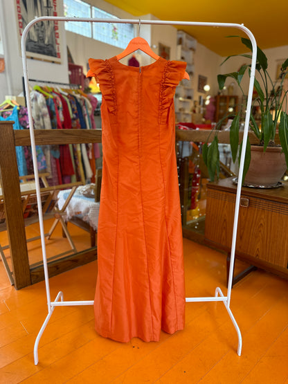 Vintage Orange Maxi Dress with Frill Details
