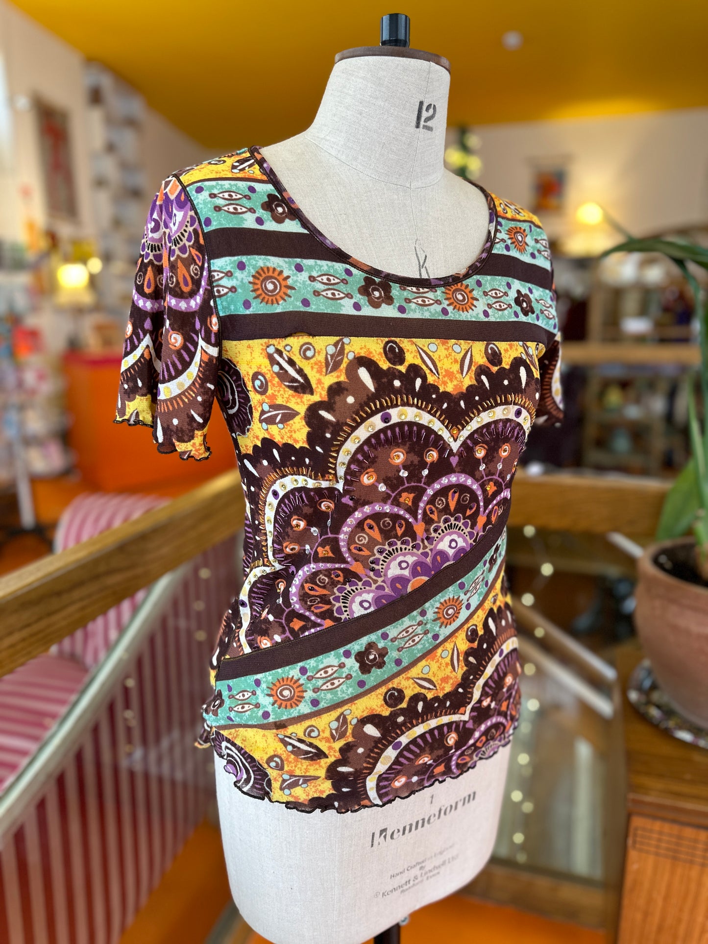 Y2K Sheer Mesh Tee in Festival Pattern