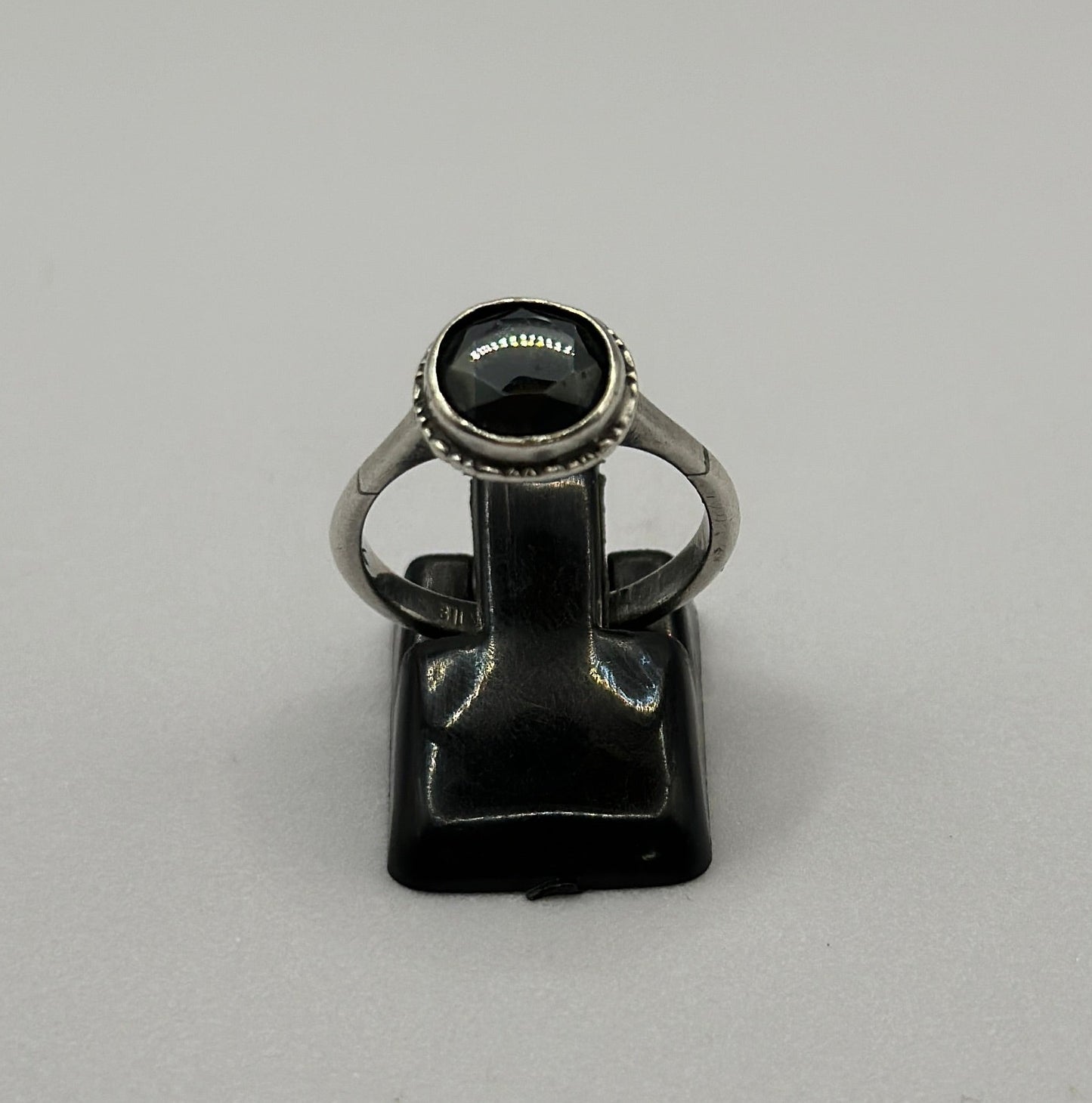 Vintage Sterling Silver Ring with Black Stone, UK Size M