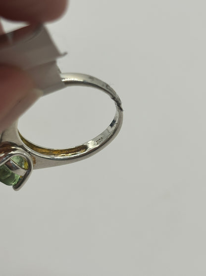 Vintage Sterling Silver Ring, Green Stone, UK Size O