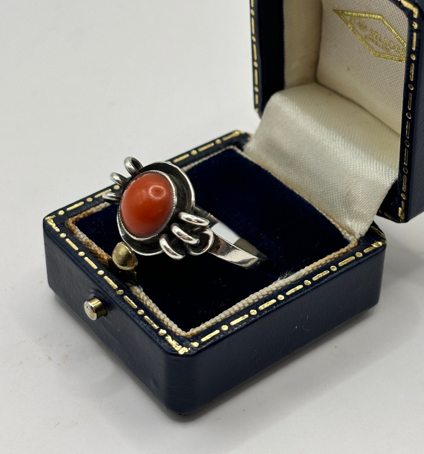 Vintage Sterling Silver Ring with Coral, Size Q