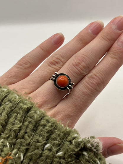 Vintage Sterling Silver Ring with Coral, Size Q