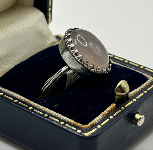 =Vintage Sterling Silver Ring with Cloudy Gem, Size N